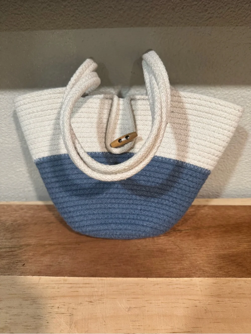 Woven Two-Tone White and Blue Rope Tote beach Bag